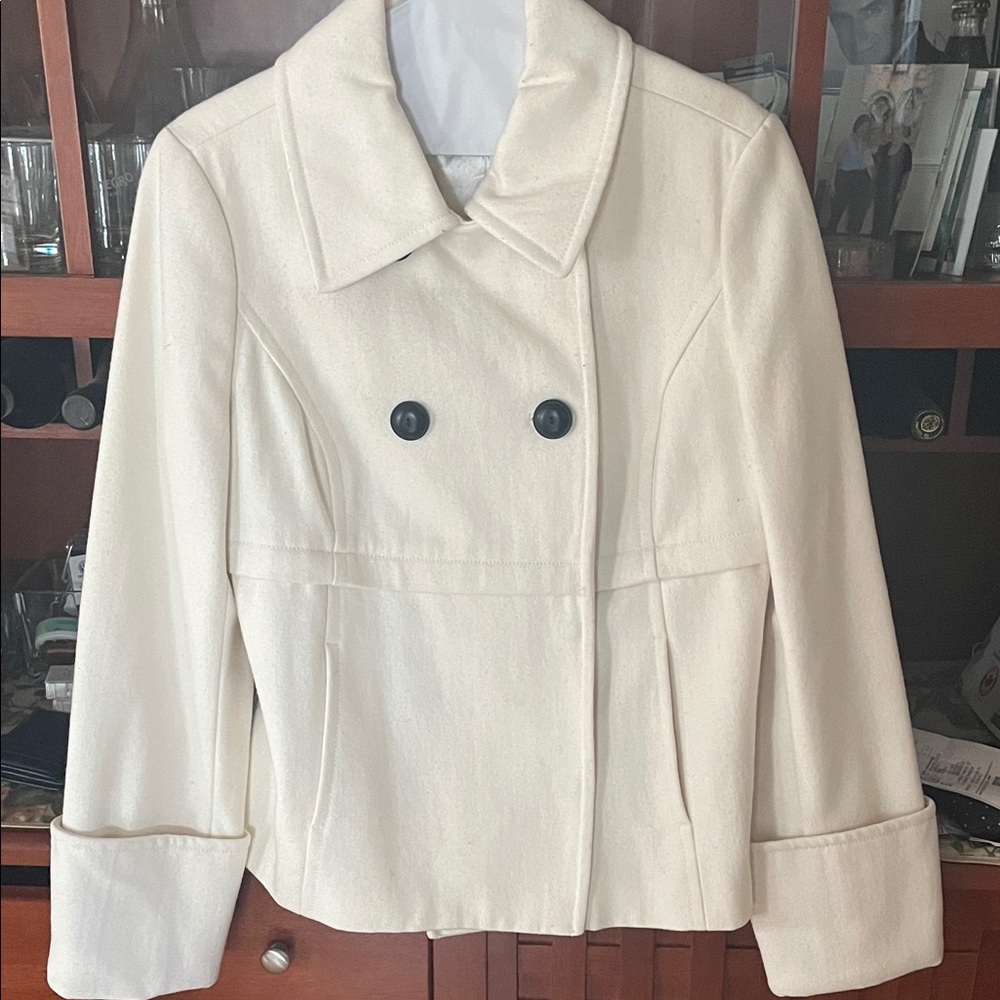 Old Navy cream Pea Coat with Black Buttons